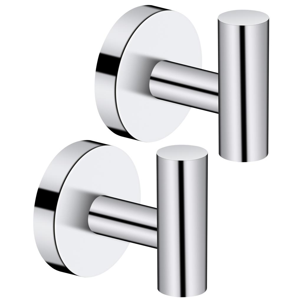 2Pcs Polished Bathroom Towel Hooks Stainless Steel Coat Robe Hook Wall Hanger with Screws Towel Rack Hang Hook for Kitchen Hotel