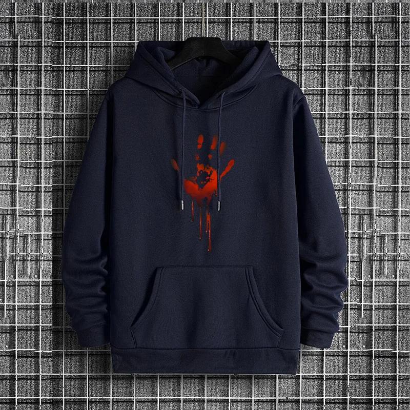 Funny Bloody Handprints Print Hoodies Urban Streetwear Fashion Hip Hop Hooded Sweatshirt Male Trendy Casual Hoody Men's Clothing