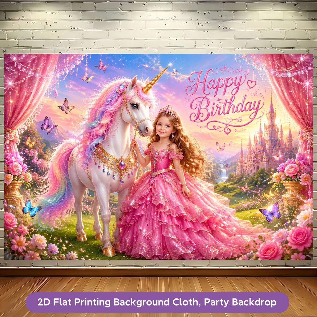 2D Flat Backdrop1pc Princess Unicorn Fairy Tale Scene Backdrop Banner Polyester Backdrop For Living Room Bedroom Office Decor Outdoor Decor