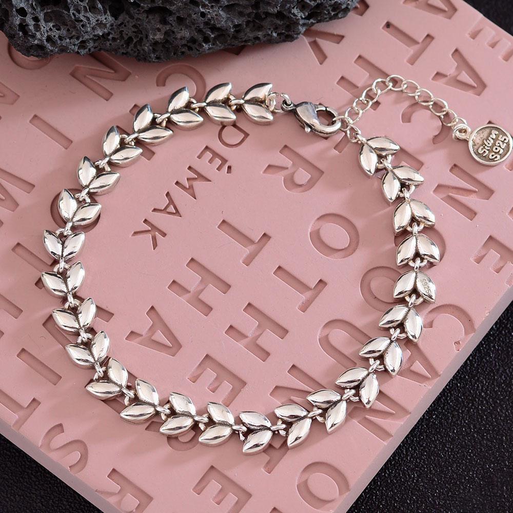 

100% Solid 925 Sterling Silver Metal Bracelet for Women Men Vintage Handmade Simple Wheat Shape Bracelet Birthday Gift S-B451
