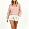 Women's Casual Long Sleeve V-Neck Knit Sweater