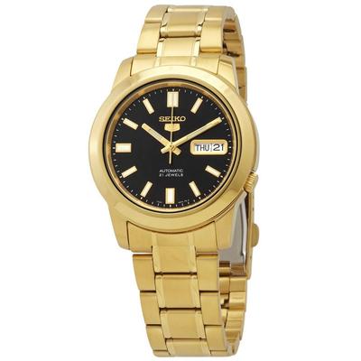 Orologio da uomo automatico SNKK22K1 con quadrante nero in acciaio inossidabile tono oro 5 21 gioielli