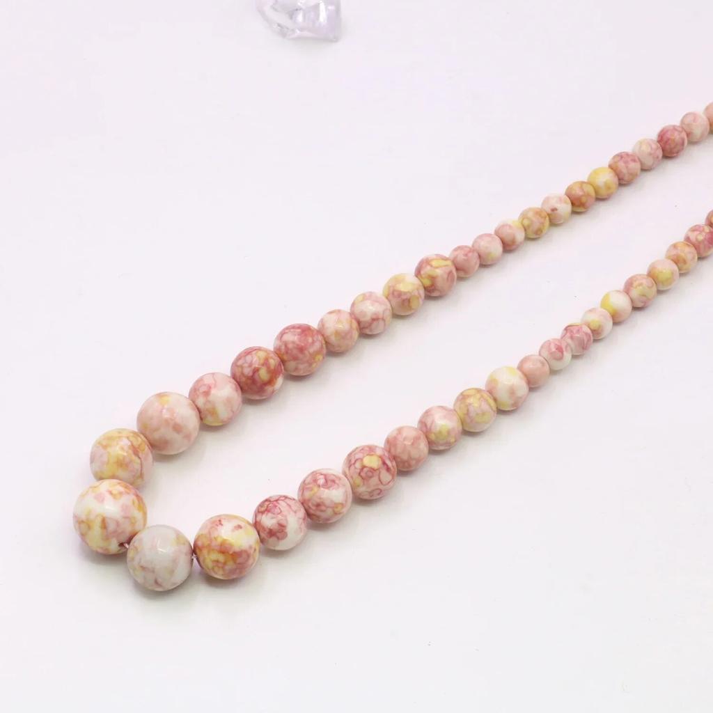 Colar de contas de arco-íris redondo rosa amarelo de 6-14 mm, colar de torre, joias para pescoço, corrente de extensão de 5 cm, presentes para amantes e amigos