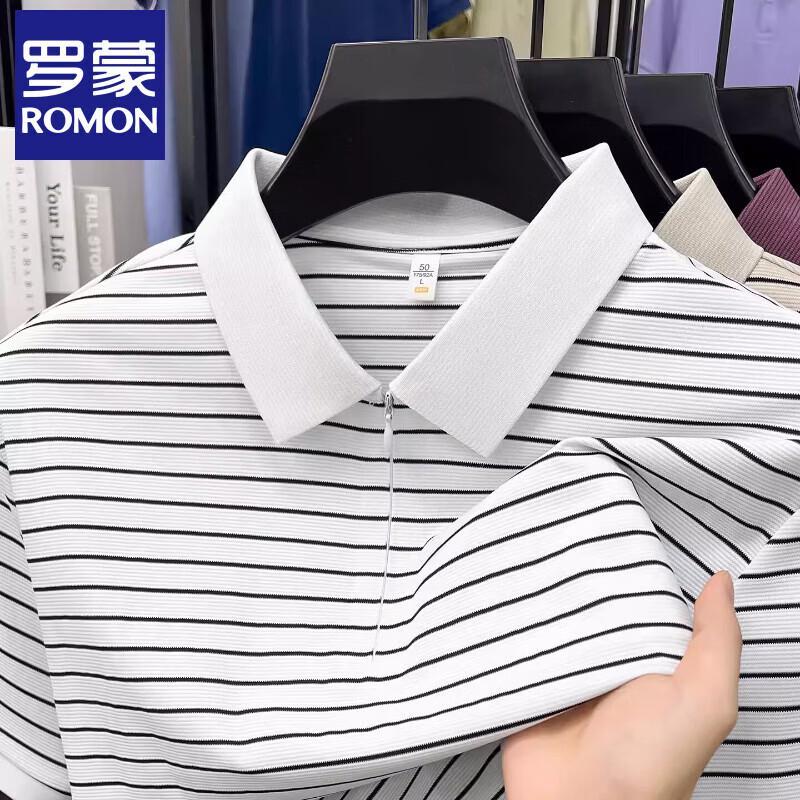 Romone Men s Summer Striped Half-Zip Polo Shirt 50