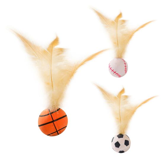 Katze Hüpfball Spielzeug Basketball Fußball Baseball Katze Sprungspielzeug Gummiball Kauspielzeug mit Federn für Interaktives Spielen Selbstunterhaltung Langeweile