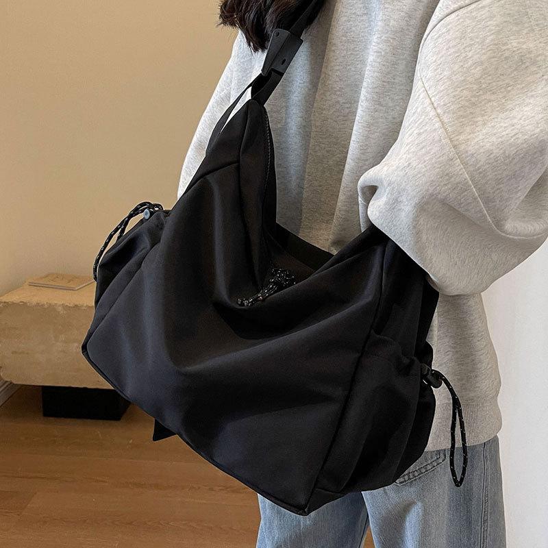 Lazy Wind Casual Large Capacity Simple Solid Color Shoulder Tote Bag Student Class Commute Travel Light Messenger Bag