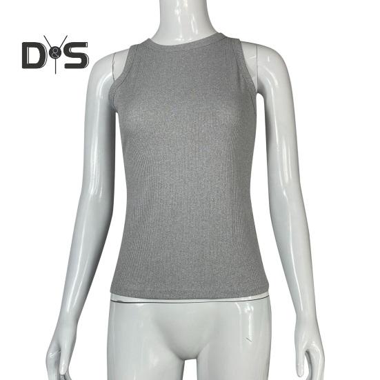 Women Vest Round Neck Sleeveless Elastic Slim Fit Tops Solid Color Sport Camisole Summer Gym Fitness Tops