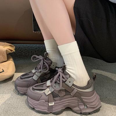 Frühling Neue Vielseitige Dicksohlige Erhöhende Freizeitschuhe Leder-Sneaker Damen
