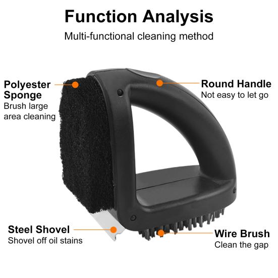 Cleaning Brush 3-in-1 Grill Scrubbing Brush with Scraper Ergonomic Design Cleaning Sponge Barbecue Net Washing Wire Brush BBQ Tool