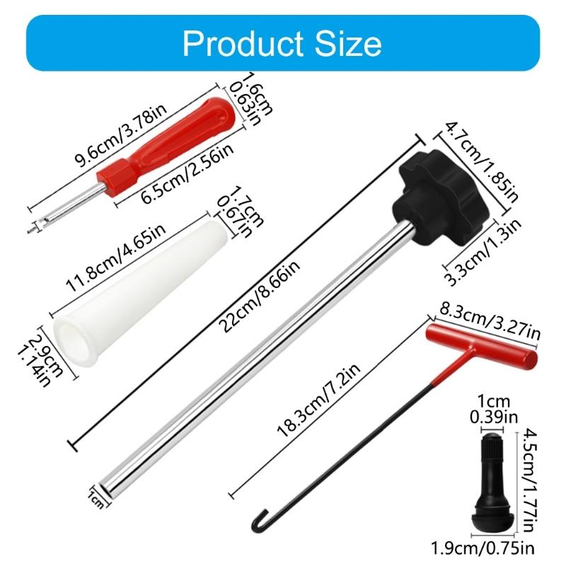 Valves Stem Tire Repair Tool Kit with Metal Hand Tool for Car and Motorcycle Maintenance, Manual Service Set for Garage Use