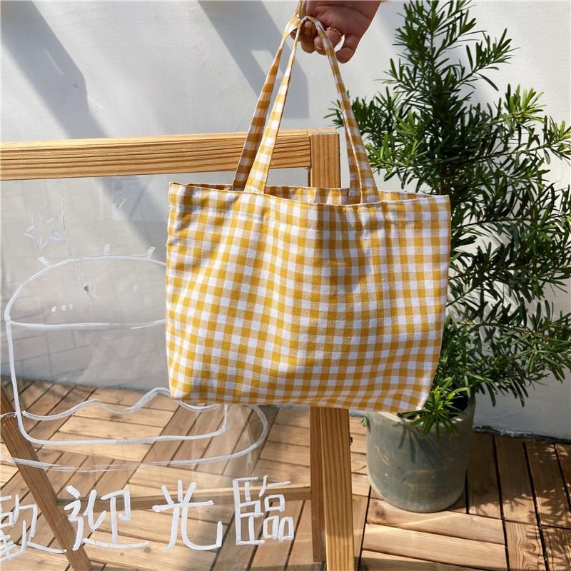 01 Literary and Fresh, Portable, Portable, Lattice Bag, Mommy Student Portable Small Bag, Walking Cloth Bag