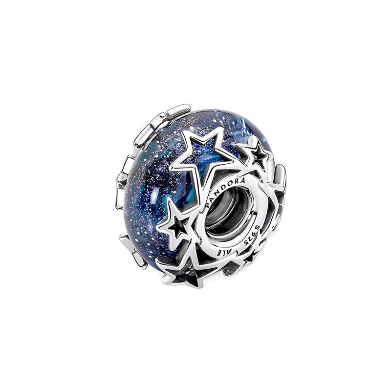 Pandora Blue Galaxy Glass Charm 925 Silver Beads Women's Blue 790015C00