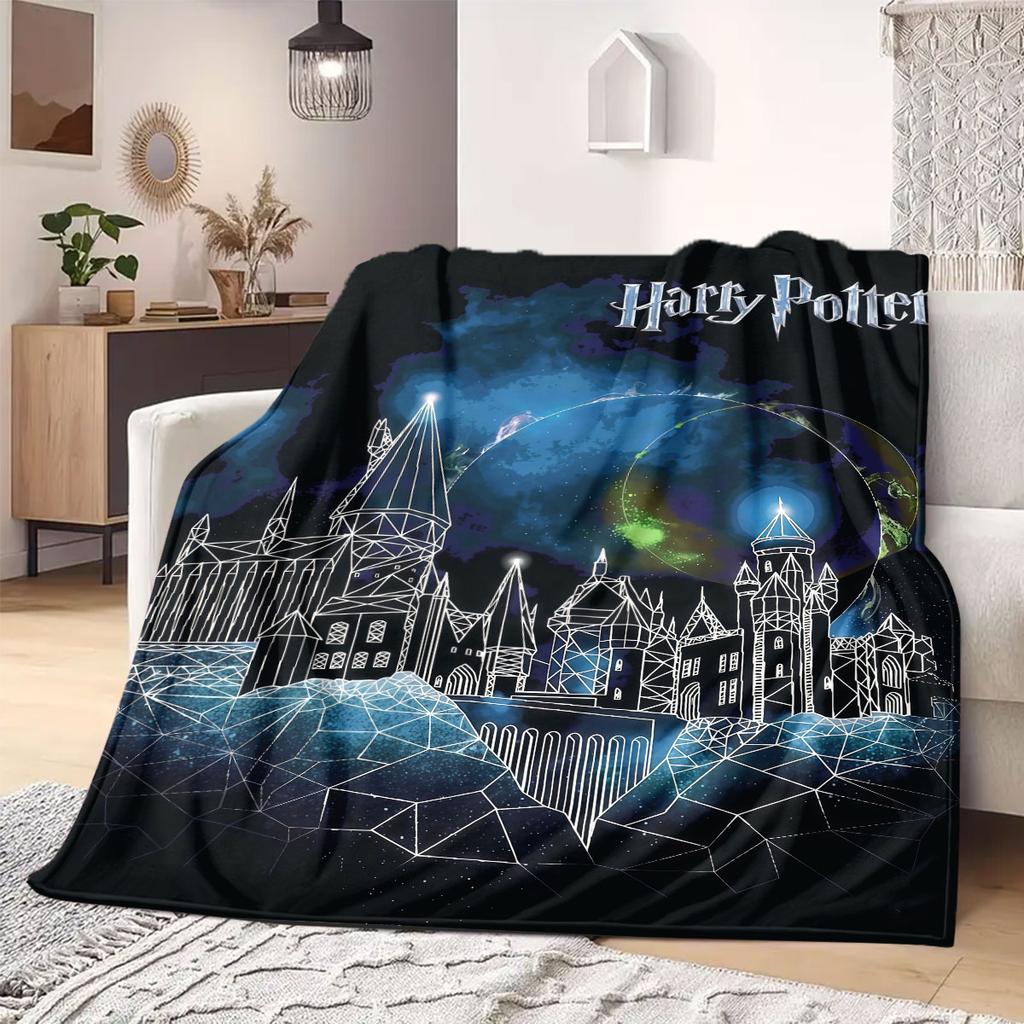 HarryPotter Flannel Blanket Print for Sofas Beds Bedrooms Chairs Travel Picnics Cartoon Style Home Decor Gift for All Seasons