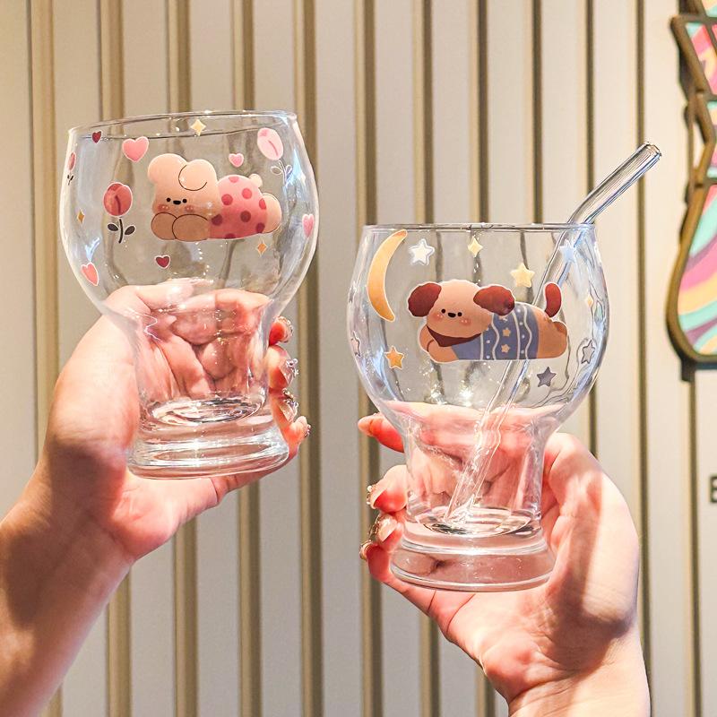 High-value cute rabbit glass juice milk cup household beer cup girls birthday gift gift box