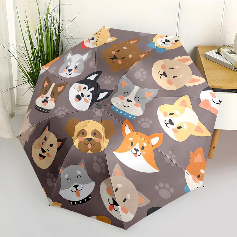 1pc Cute Dog Faces Pattern Umbrella with Plastic Handle, Suitable for All Seasons Outdoor PT388