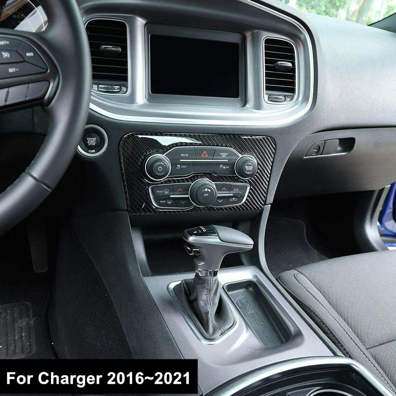 Für Dodge Charger 2016 ~ 2021 Zubehör Teile 1x Auto Center Konsole AC Carbon Faser Taste Schalter Panel Aufkleber