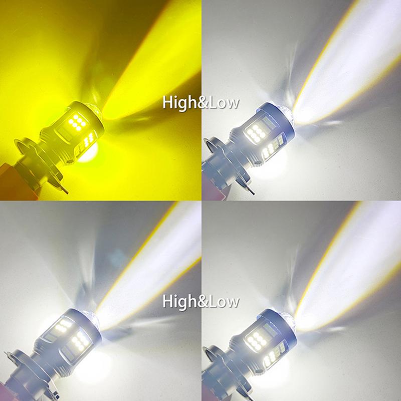 1 STK Motorrad Roller Fahrlicht H4 LED Motorradscheinwerfer CSP Zweifarbig Weiß Gelb Fernlicht Abblendlicht Linse Nebelscheinwerfer