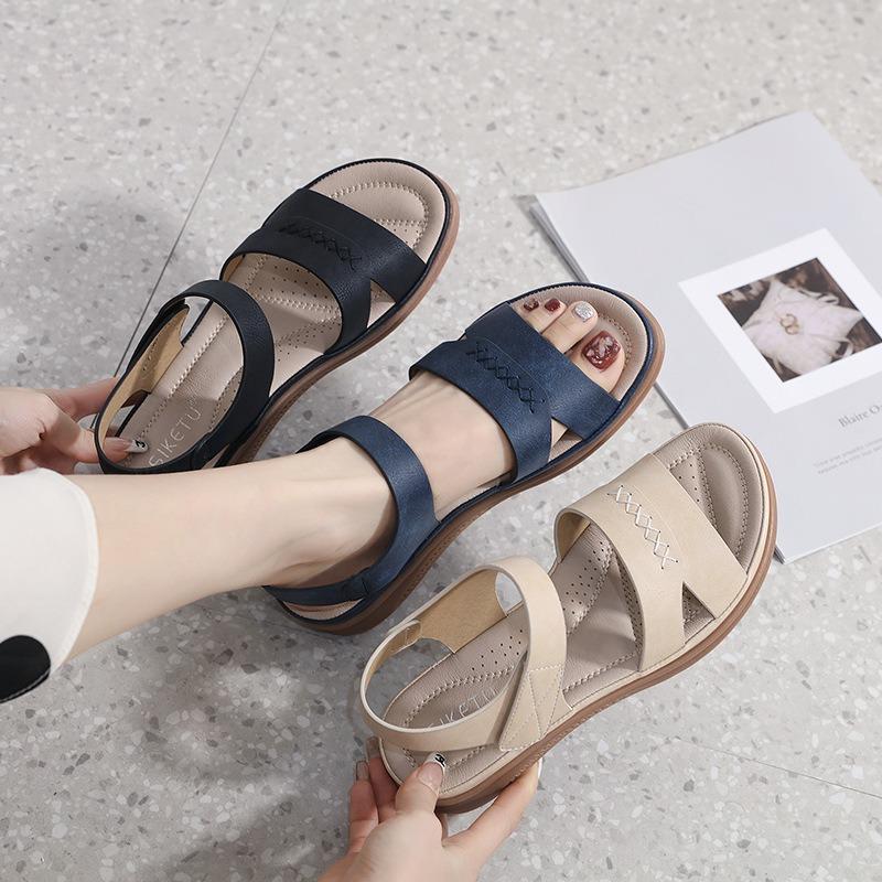 Women Retro Slope Sandals Lightweight Casual Large Size Comfortable Summer Beach Flat Shoes