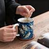 Fishing Ceramic Mug Trout Fish Design Coffee Mug with Blue Wave Pattern 11/15oz Fish Art Drinkware Gifts for Men Fisher