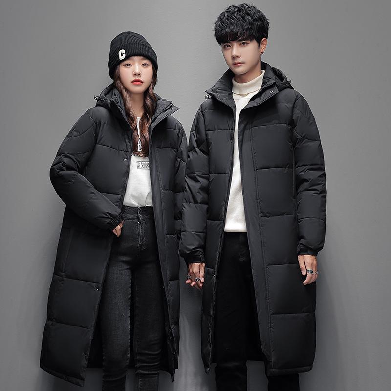 Winter Unisex Hooded Long Over-the-Knee Down Jacket - Thick Warmth with Versatile Style