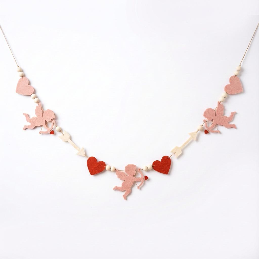 Valentine's Day Pink Heart Wreath Banner Garland Hanging Decoration for Party Theme Celebration Decor Home Accessories