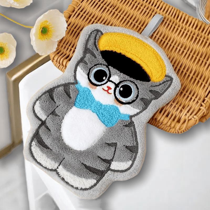 1/4 Stück Korallenfleece Katzenförmige Handtücher 4 Entzückende Kätzchen-Designs, Super Absorbent Schnelltrocknend Küchen-Badetücher, Nicht Fusseln Moderne Deko