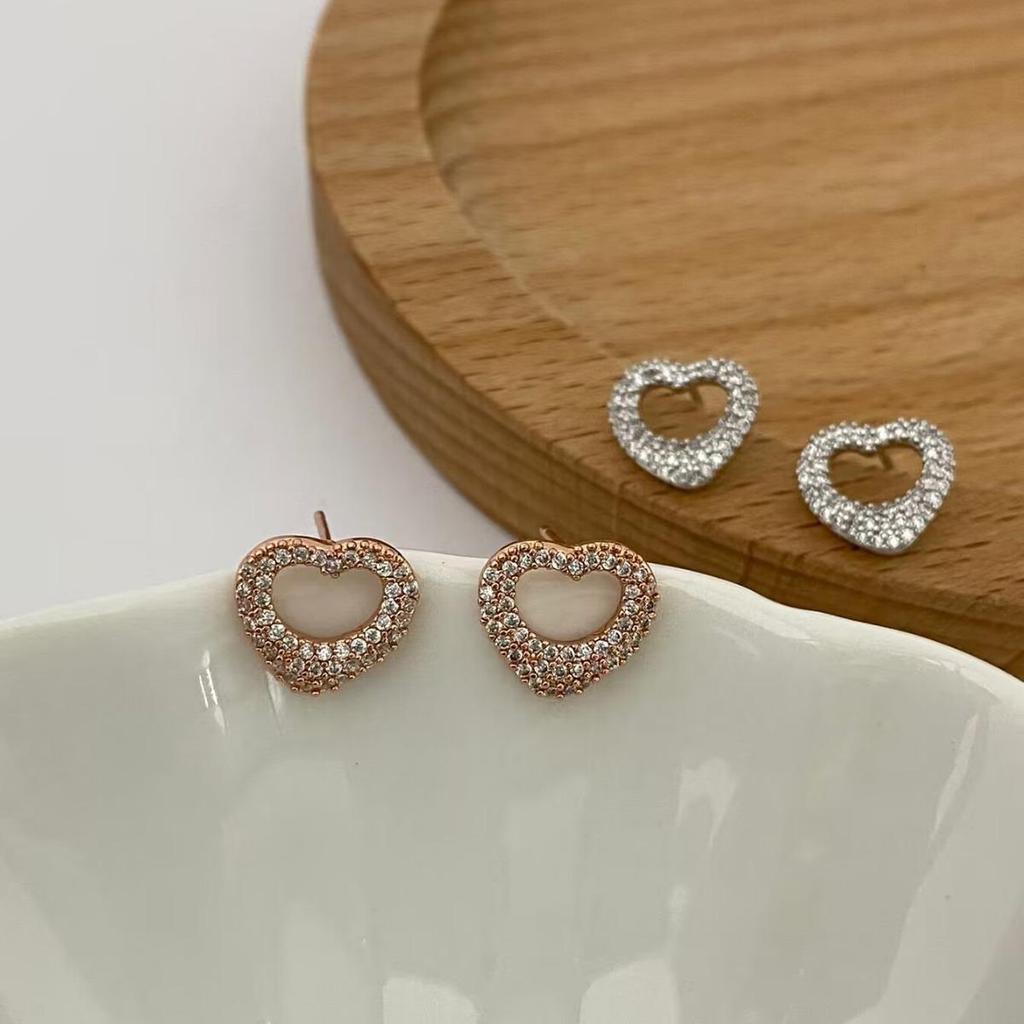 Exquisite Rose Gold Zircon Heart Stud Earrings - Elegant, Versatile Fashion Jewelry