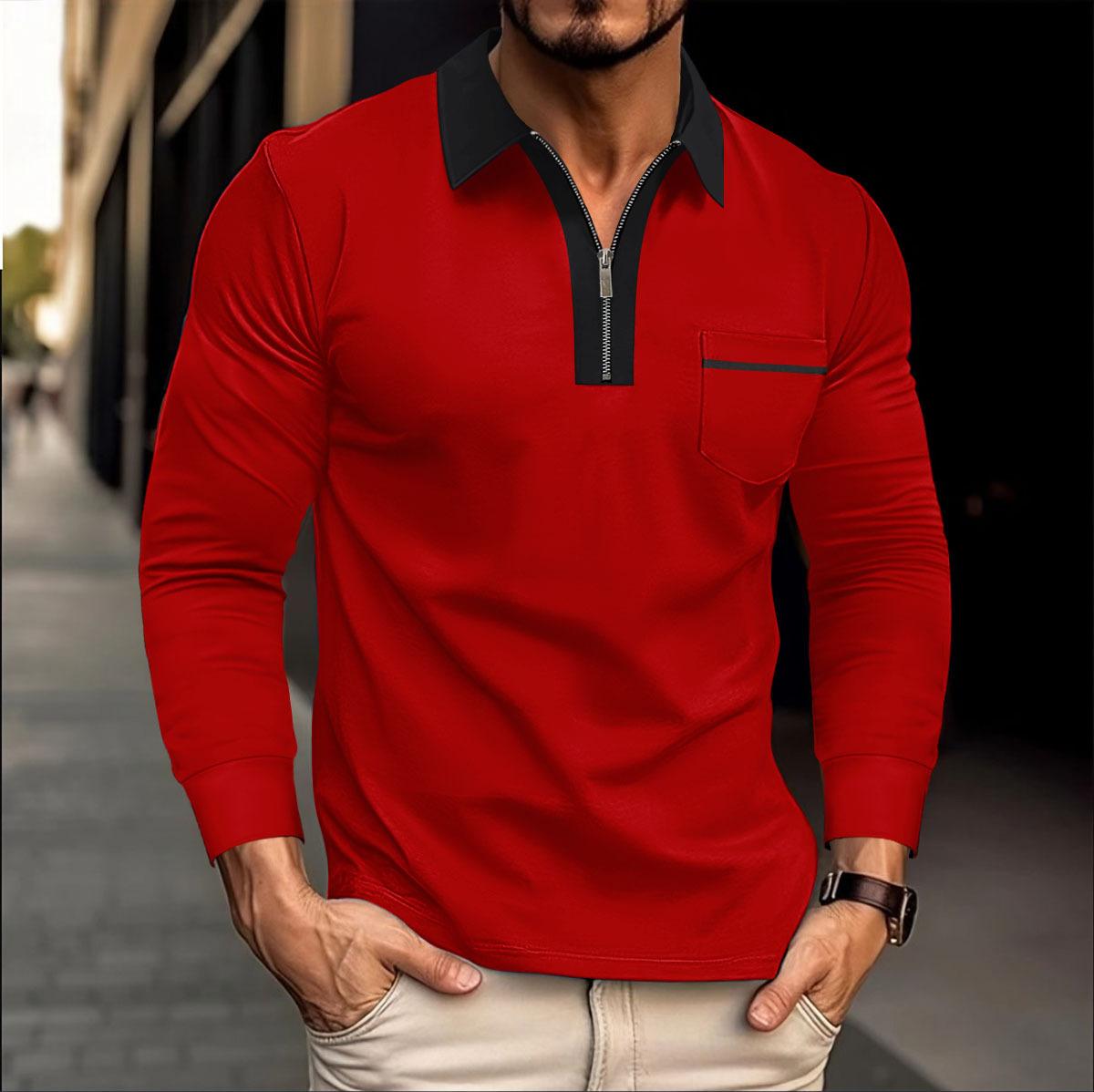 

Весна Осень Новые мужские высококачественные подходящие по цвету футболки с длинным рукавом для занятий спортом на открытом воздухе рубашки поло XL красный