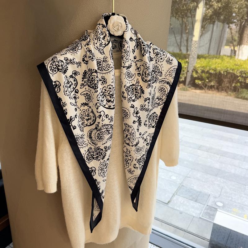 Spring and Autumn Premium Triangle Scarf Double Layer Satin Korean Edition Small Shawl Silky Smooth Foreign Style Neck Protection Silk Scarf Scarf