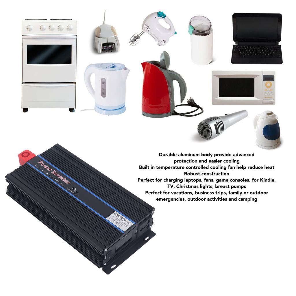 Power Inverter 2000W Solar Modified Sine Wave Car Charger Converter with LCD Display Outlet Input DC 12V 24V Output AC