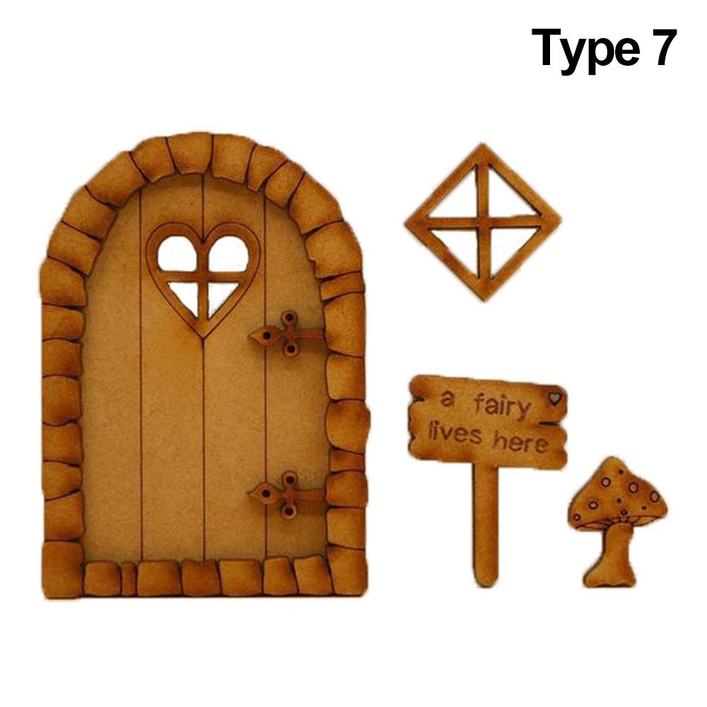 Miniature Fairy Gnome Door Figurines Vintage Wooden Elf Home Fairy Elf Door Kit For Yard Art Garden Tree Sculpture Statues Decor