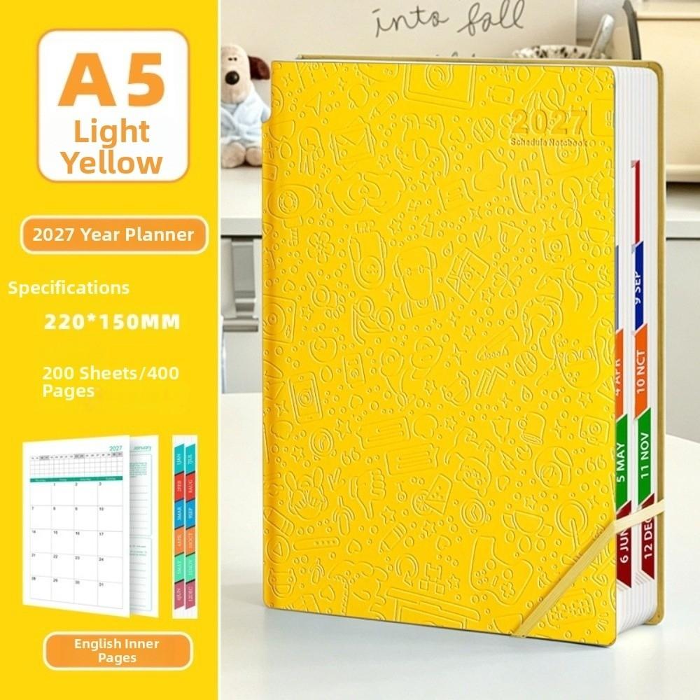 Embossed Cover 2027 English Planner Notebook Pen Holder Monthly Planner New Diary Notebook