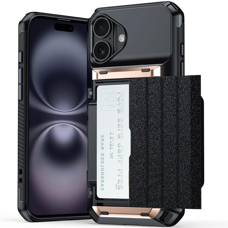 Applicable To IPhone 16 Card Phone Case 15Plus Set Beer Slide Cover Card Bag Multifunctional Apple 14/13 Hard Set