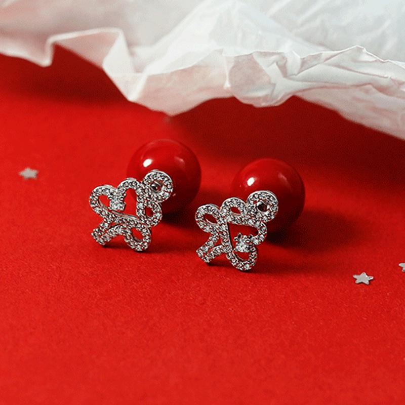 Festliche rote Perlen Weihnachtsbaum Ohrringe - Süßer Damen Winterschmuck