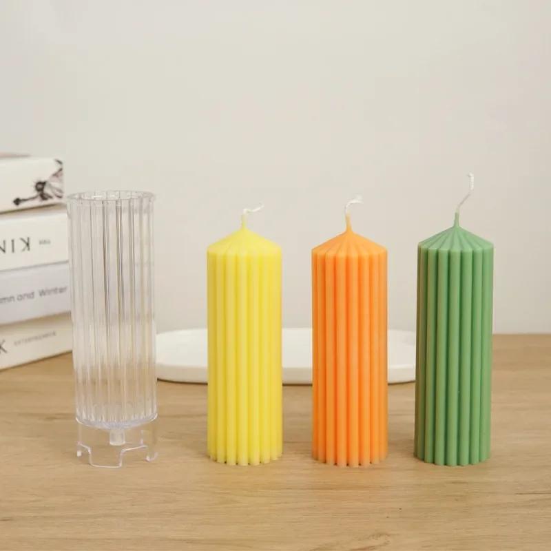 Striped Peaked Cylindrical Plastic Candle Molds DIY Coarse Gear Column Aromatherapy Candles Making Supplies Acrylic Mold Kit