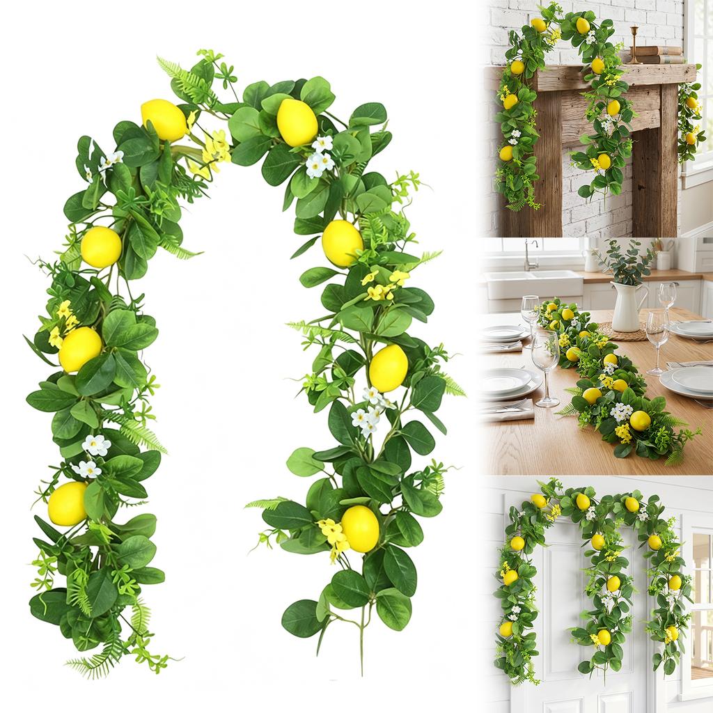 Realistic Artificial Lemon Garland with Green Leaves Simulated Lemon Vine Strips for Party Wedding Backdrop Front Door Decor