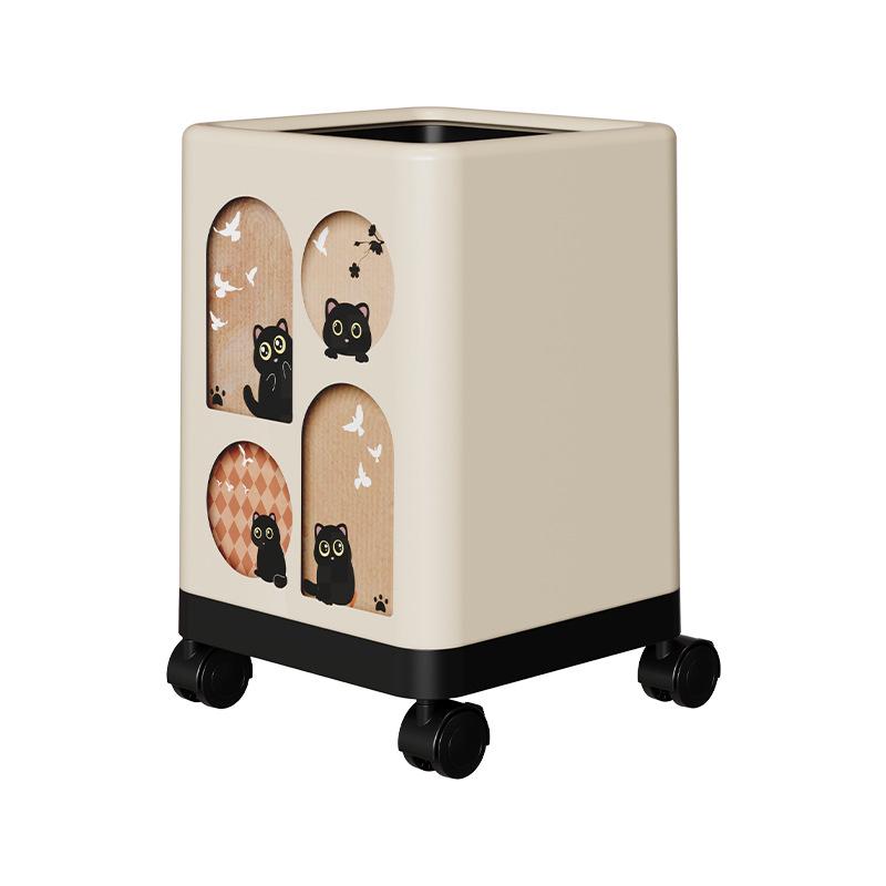 Retro Style High-End Trash Can with Wheels - Large Capacity for Living Room & Bathroom