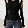 Bottom shirt hollow design niche off-shoulder top feeling slim Spice Girl new thin sexy T-shirt spring and autumn
