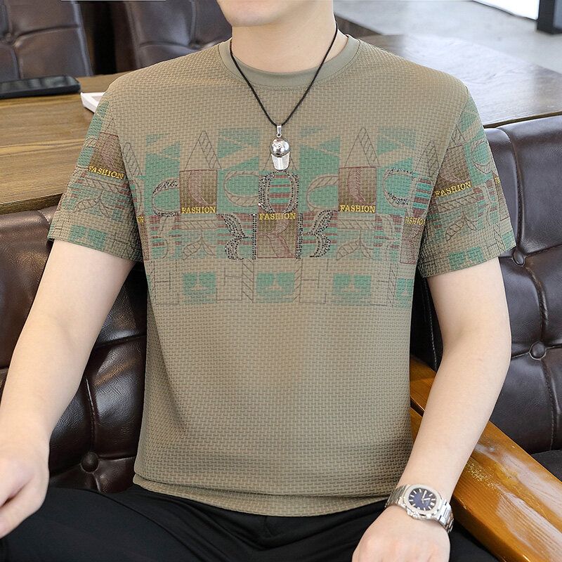 

Мужская модная и персонализированная летняя трендовая приталенная футболка с принтом, быстросохнущая, с коротким рукавом, ледяной шелк, легкая роскошь, универсальная XXXL дубильная кора