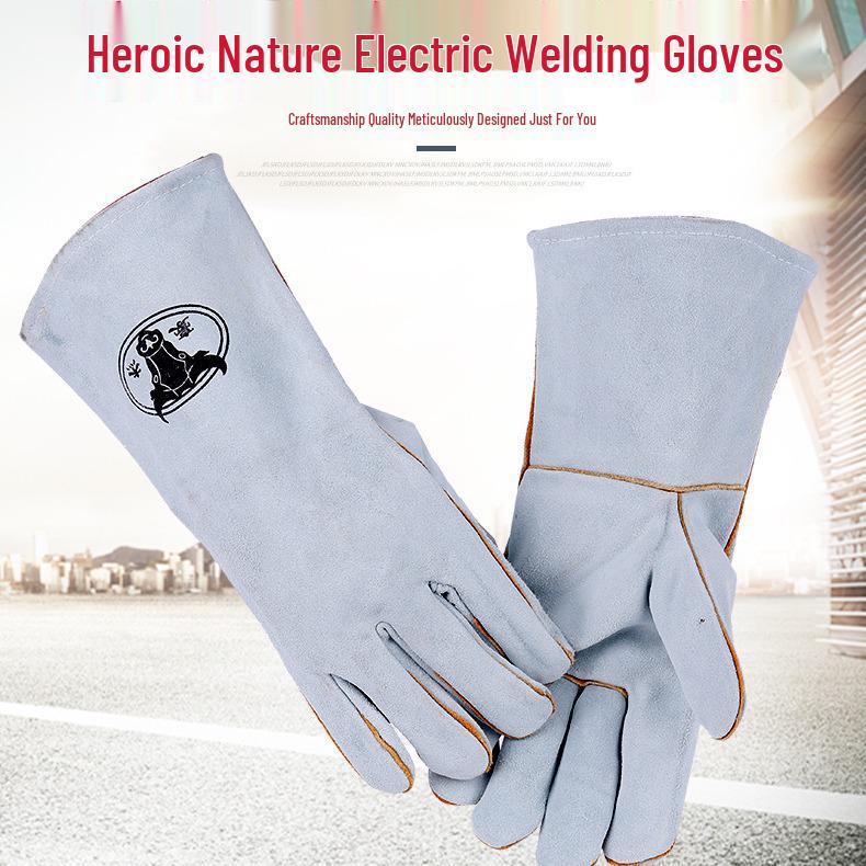 Full Grain Cowhide Welding Gloves - Heat Insulation & High Temperature Protection Natural Cowhide * One Size