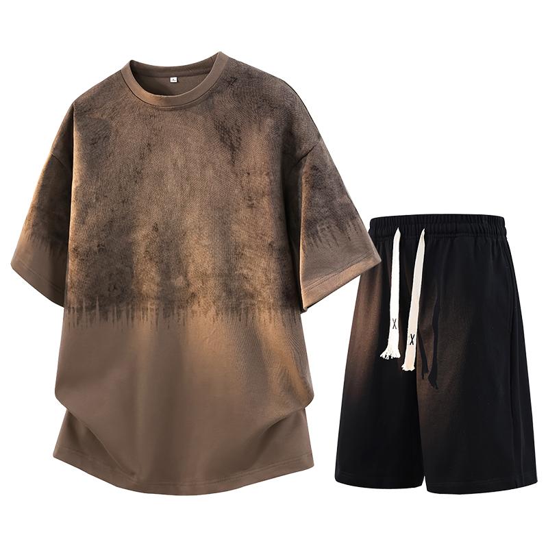Summer short-sleeved men's sports suit plus size men's two-piece set
