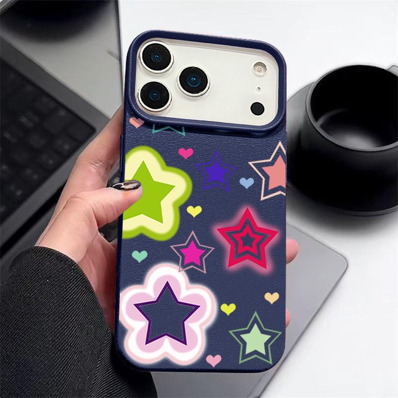 

For iPhone 17 Pro Max Case Luxury Blended Colorful Stars Pattern Leather Texture Silicone Cover For iPhone 16 Pro Max 15 14 13 12 11 16E Air iPhone Air темно-синього кольору