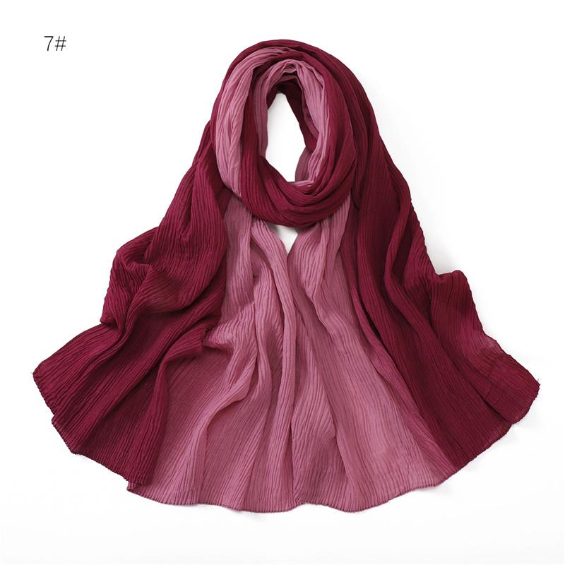 Women Plain Ombre Wrinkle Polyester Shawls Scarf Lady Shimmer Pleated Headband Wrap Solid Crinkle  Scarves Muslim Hijab 180*70Cm
