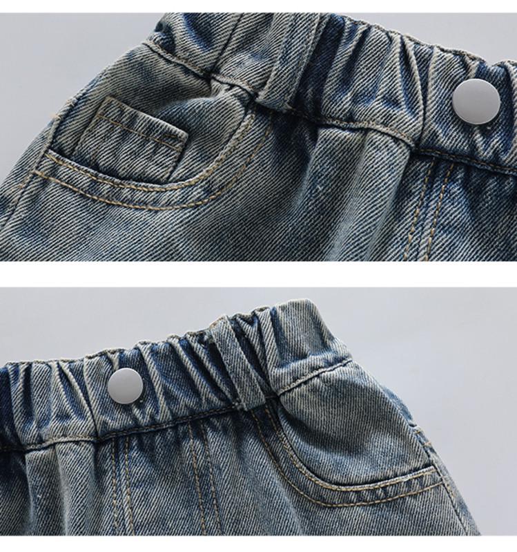 2025 Girls' Korean-Style Cat Denim Jeans - Fashionable Spring & Autumn Wear