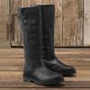 Botas de Equitação Vintage Redondas Tamanho Grande 48 para Mulheres Salto Grosso Tira com Fivela de Metal Zíper Lateral Botas Altas até o Joelho Equestres