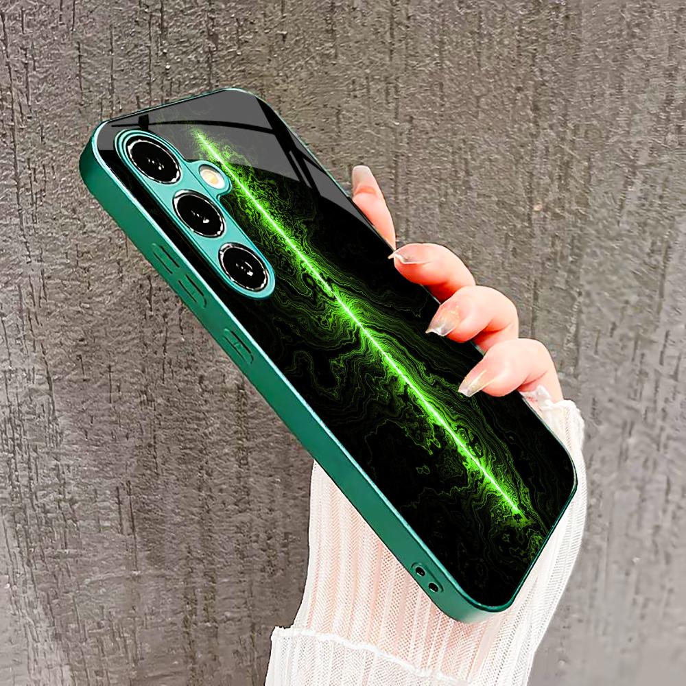 Regionale Riss Glas Handyhülle für Samsung Galaxy S26 S25 S24 S23 S22 FE Ultra Plus Eingebautes Glas Grün Exquisit Attraktiv