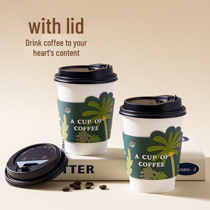 Deli 430ml Disposable Thickened Paper Coffee Cups with Lids (20 Count)