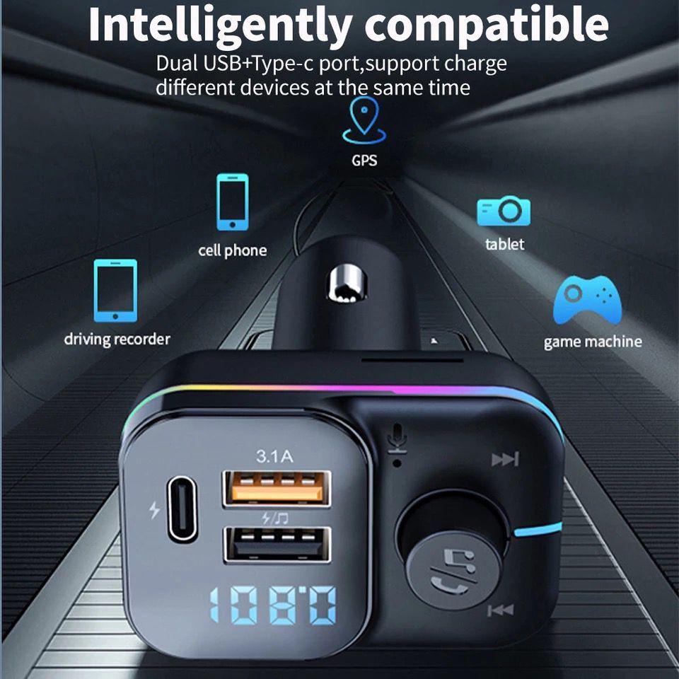 Colorful C24 Bluetooth Car MP3 Player with Dual USB Type-C Charger & FM Transmitter