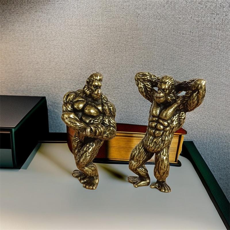 Heavy Brass Fitness Gorilla Small Sculpture Porch Decoration For Living Room Animal Orangutan Figurines Desktop Ornaments Crafts