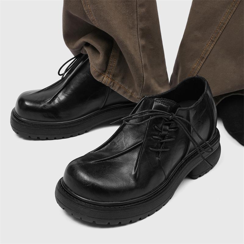 Derby shoes pleated black inner height increase head leather shoes commuter trendy shoes British style casual big head shoes G009-J